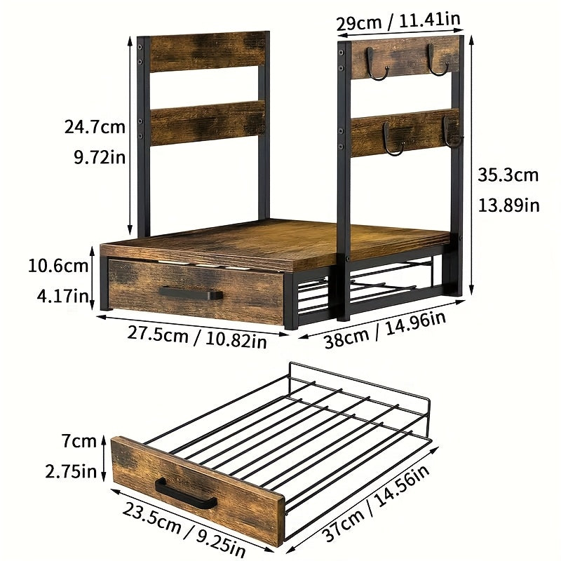 Coffee Capsule Storage Rack And Mug Holder, Double Layer Coffee Machine Stand, K Cup Holder Drawer, 70 Capacity Bean Pod Organizer, Home Kitchen Countertop Organizer, Rustic Brown