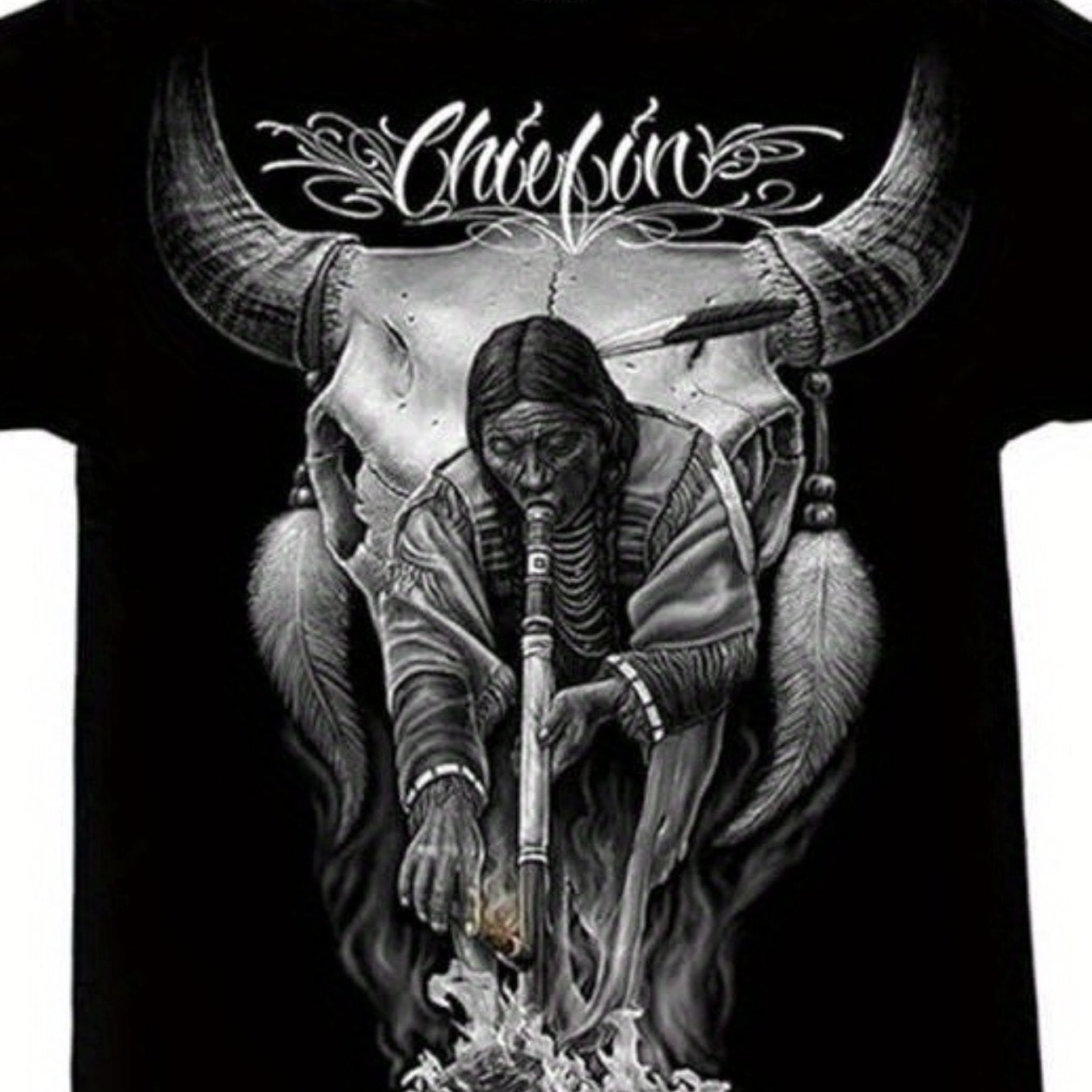 Black Plus Size T-Shirt with Stunning Bull Skull and Native American Inspired Graphic