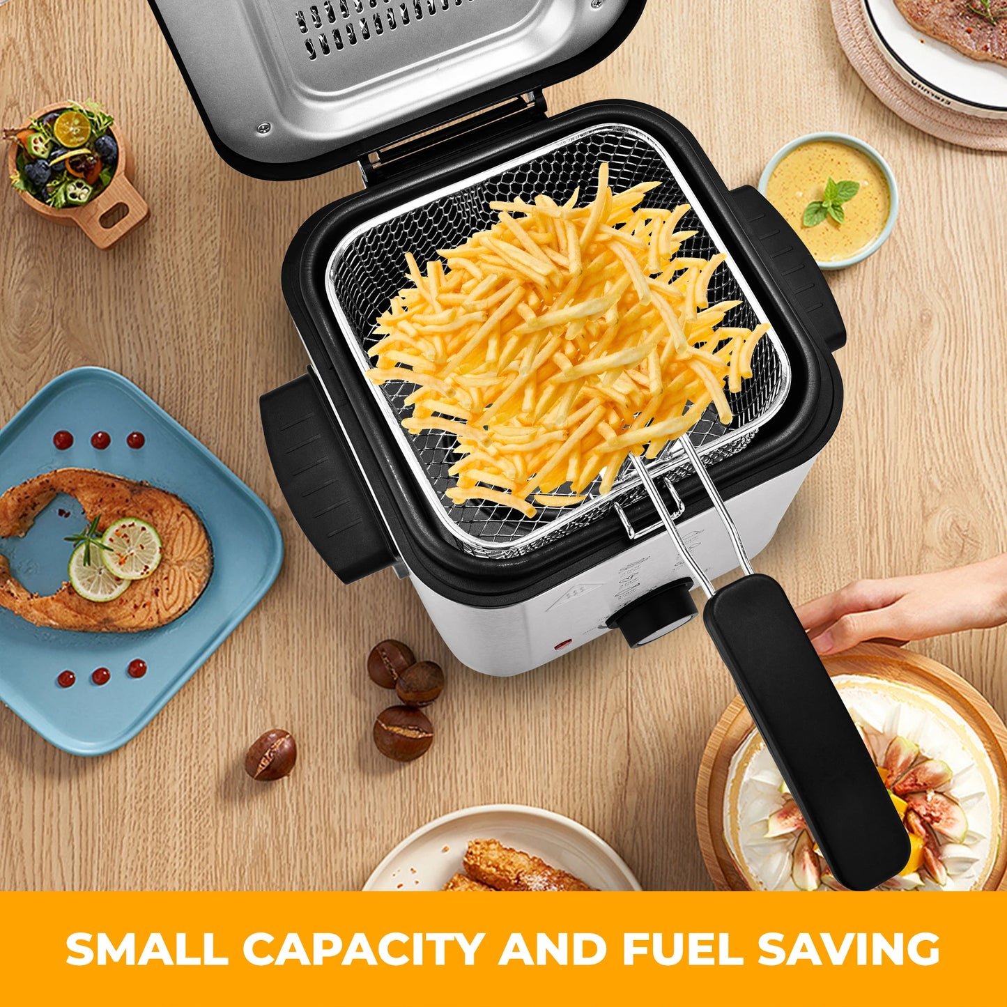 Deep Fryer 1.5L Cool Touch with Basket Nonstick Removable Lid for Street Vendors Fried Chicken Fries Pot US