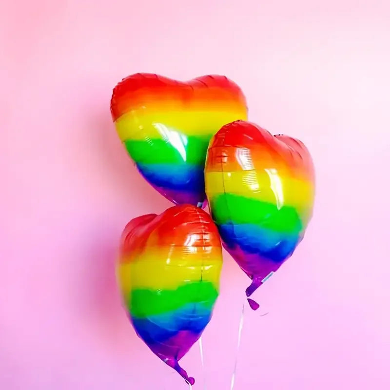 10pcs 18Inch Rainbow Stripe Heart Foil Helium Balloons Birthday Theme Party Baby Shower Kids Toys Air Globos Wedding Decoration