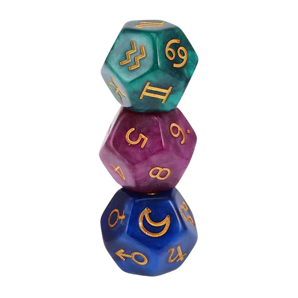 3PCS 12-Sided Dice Astrology Tarot Card Multifaceted Constellation Dice Leisure And Entertainment Toys For Party Game