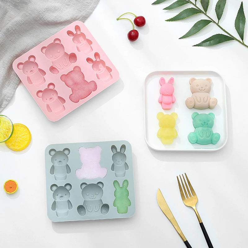 Teddy Bear Silicone Mold Cute Cartoon Animal Chocolate Cake Jello Baking Mould For Handmade DIY Soap Candy Ice Cube Making Tools