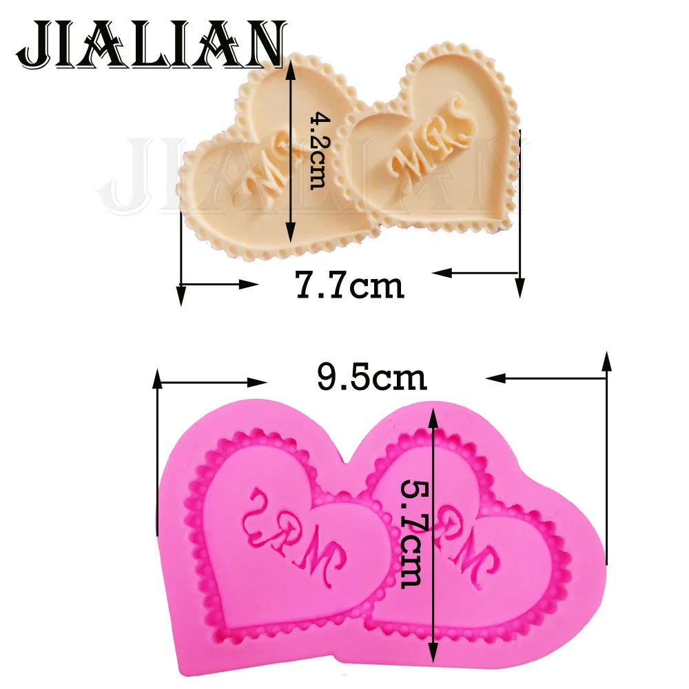 Mr & Mrs Heart Letter Silicone Mold – Fondant, Chocolate & Cookie Mould for Wedding Cake Decorating