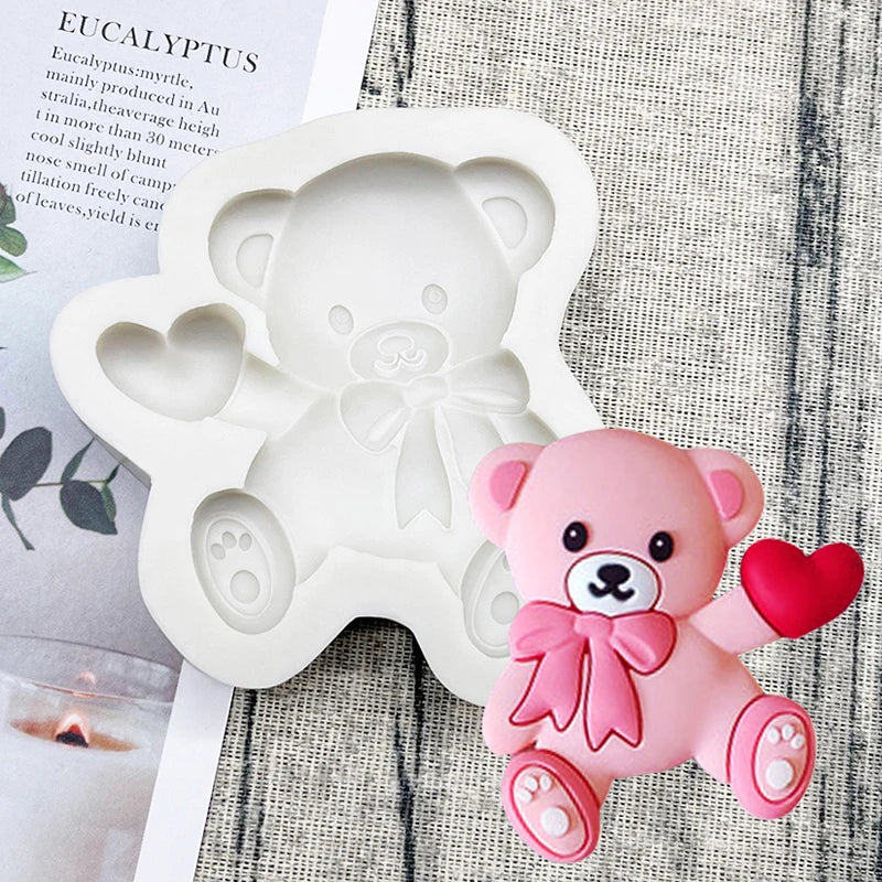 Bear LOVE Heart Silicone Sugarcraft Mold Resin Tools Chocolate Lollipop Cupcake Fondant Cake Decorating Tools