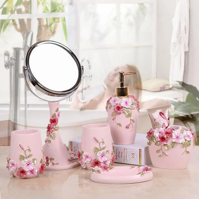 Five-piece Bathroom Set European Wash Accessories Set Bathroom supplies Kit Wedding Gift Set Bathroom Tray Makeup Mirror Tissue