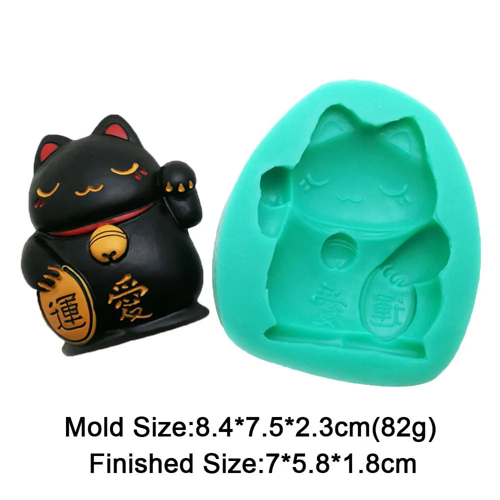 Lucky Fortune Cat Silicone Molds For Cake Decorating Rich LOVE Cat Chocolate Fondant Mould Animal Resin Polymer Clay Tools