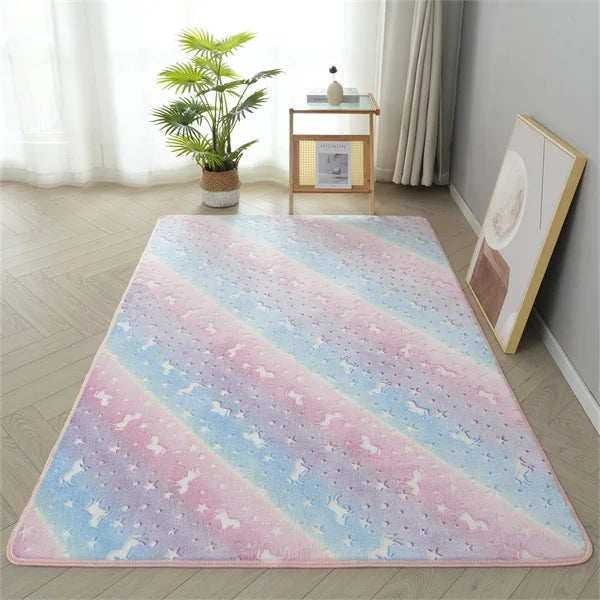 Multicolour Stars Pattern Glow in The Dark Area Rug Horse Area Rug Living Room Carpet Luminous Area Rug Indoor Rugs for Children