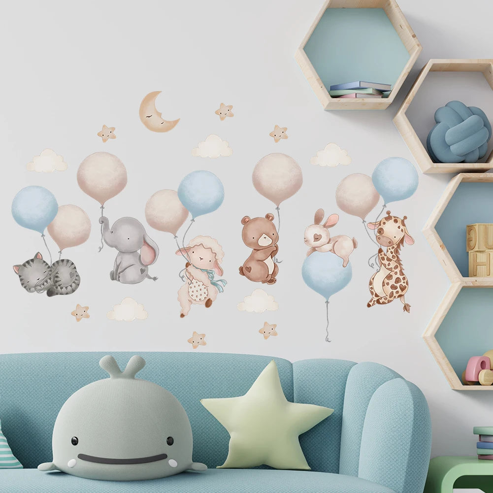 Cartoon Animal Balloon Wall Stickers With Movable Stickers For Decorating Posters And Murals In Children's Rooms