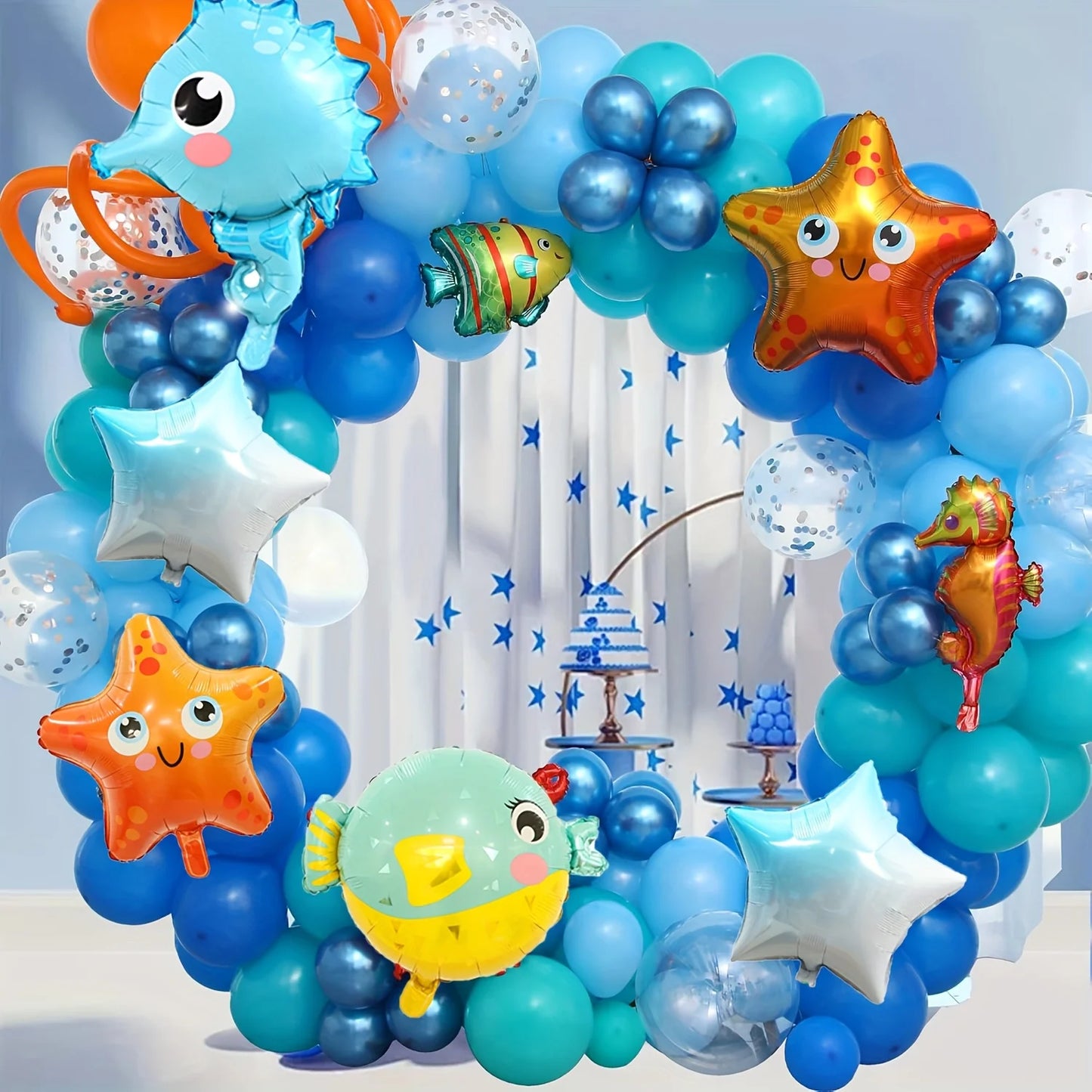 15pcs Ocean Animal Balloons Birthday Party Small Sea Horse Pufferfish Shell Starfish Fish Marine Balloon Sea Theme Party Decor