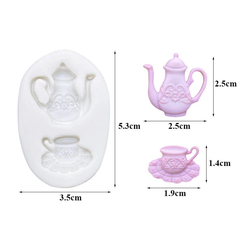 Tea Party Silicone Mold Sugarcraft Chocolate Cupcake Baking Mold Fondant Cake Decorating Tools