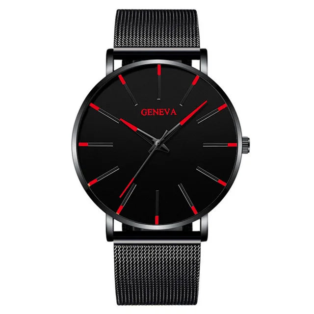 Mens Business Black Luxury Watches Stainless Steel Ultra Thin Mesh Belt Quartz