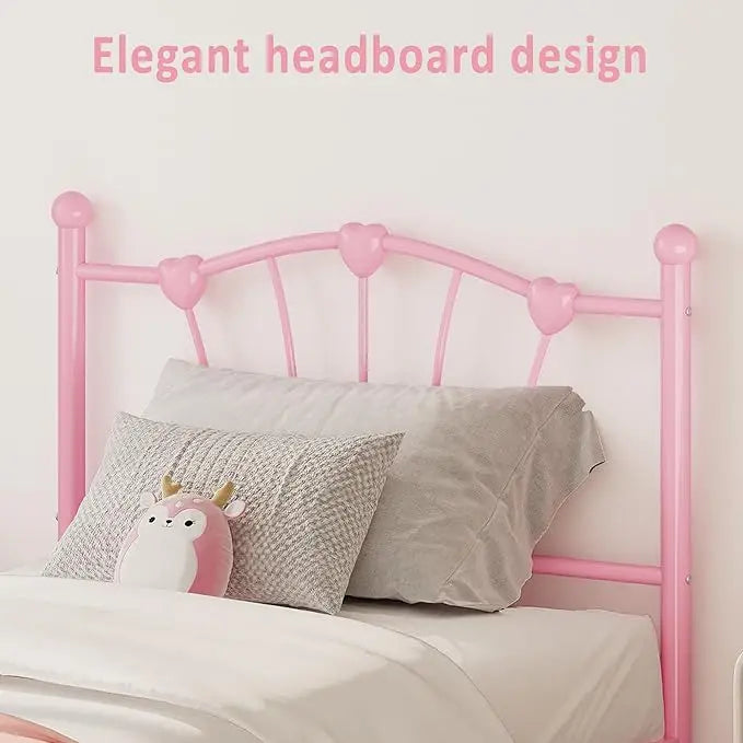 Twin Size Heart‑Shaped Metal Bed Frame – Platform Bed with Headboard & Footboard