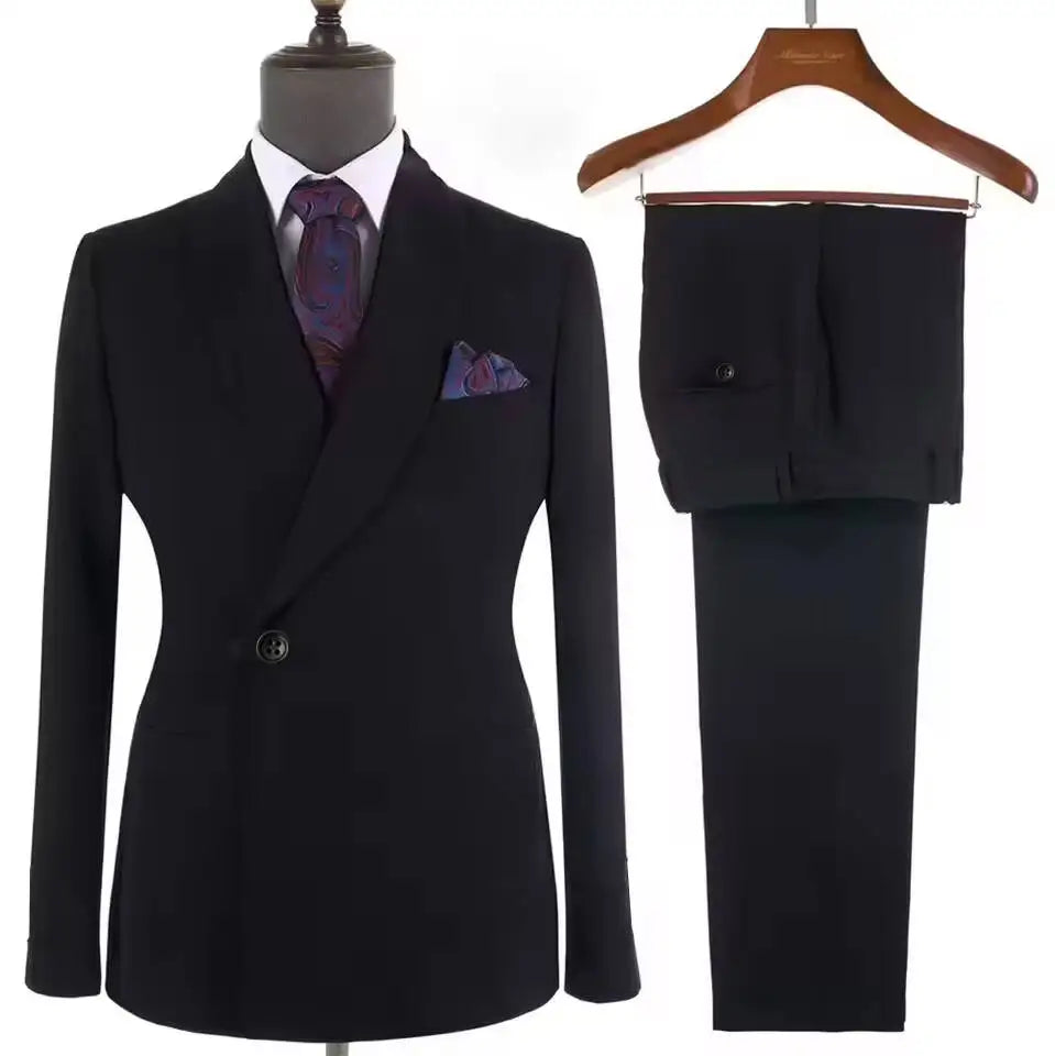 Men’s Double‑Breasted Suit Set – Metal Buckle Edition (Blazer + Trousers)