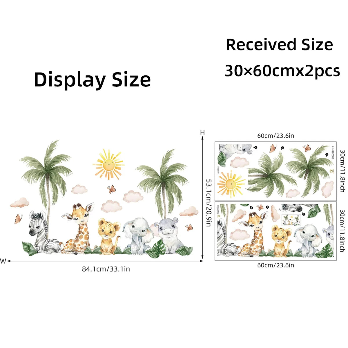 Kids’ Wall Stickers – Cartoon African Grassland Animal Decals for Nursery, Bedroom & Living Room