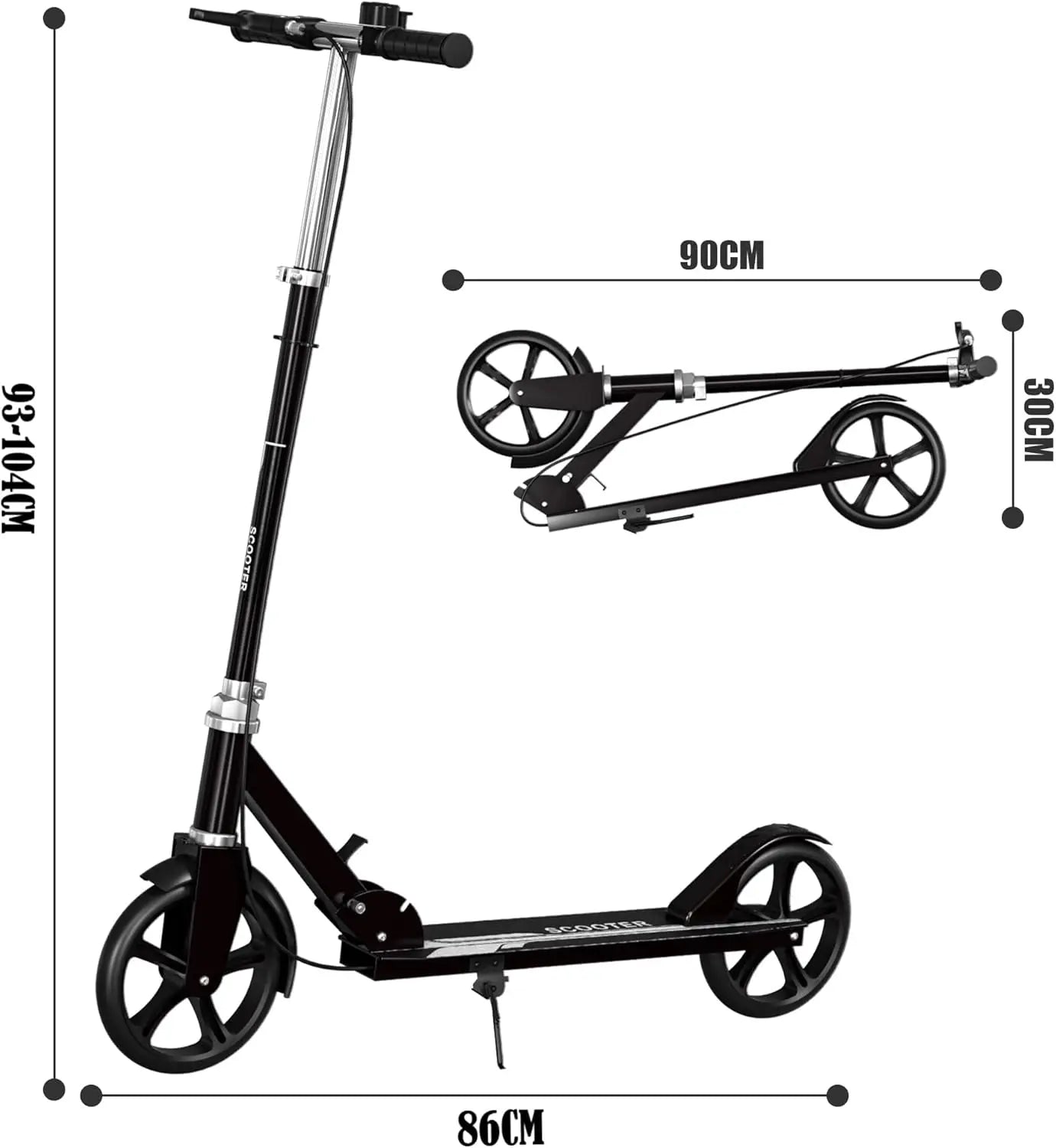 Foldable Scooter for Kids Teens Adults - Adjustable Height, Hand Brake, 220 LB Capacity