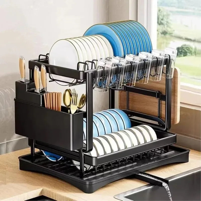 2‑Tier Dish Drying Rack – Large‑Capacity Metal Counter Organizer for Plates, Bowls & Kitchen Storage