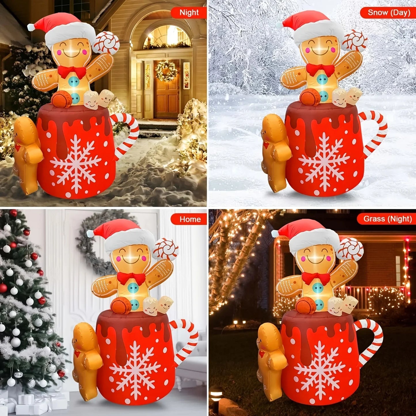 6FT Christmas Inflatable Gingerbread Man – Indoor/Outdoor Blow‑Up Yard Decoration for Lawn & Garden