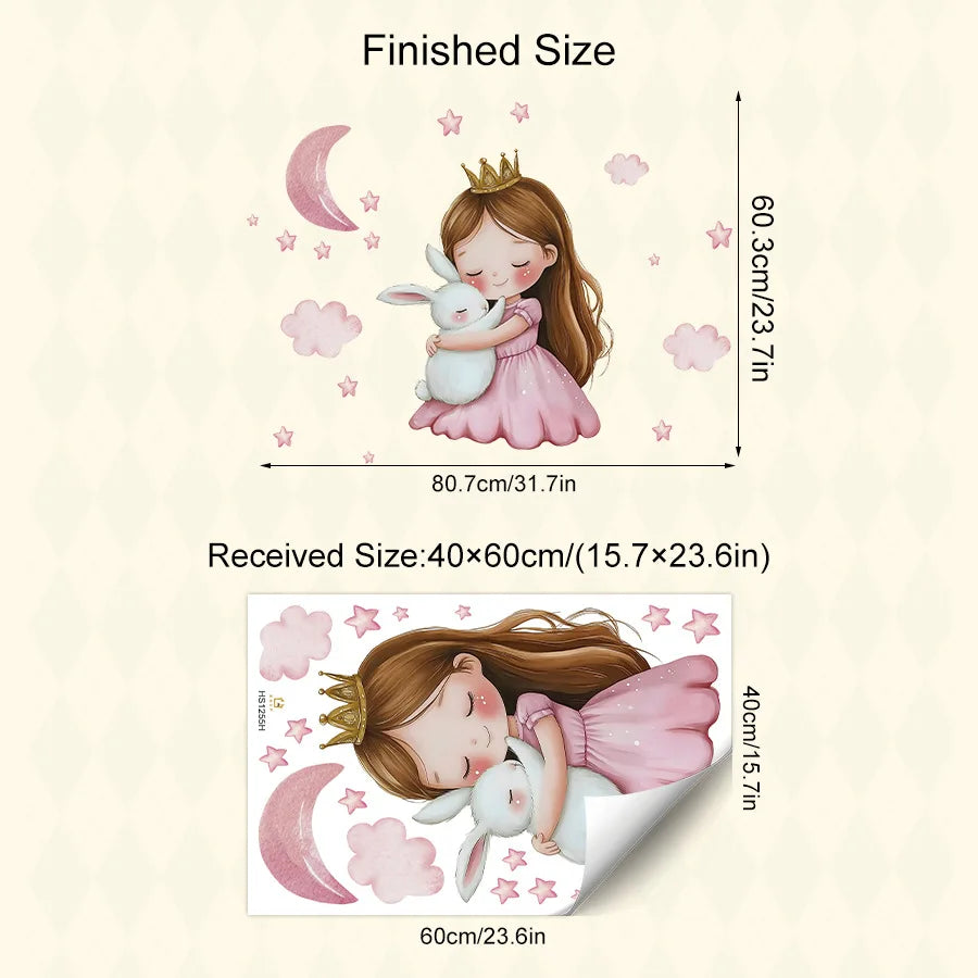Cartoon Girl Unicorn Vinyl Child Wall Stickers for Baby Room Decoration Bedroom Accessories Furniture Decals Wall Art Room Decor