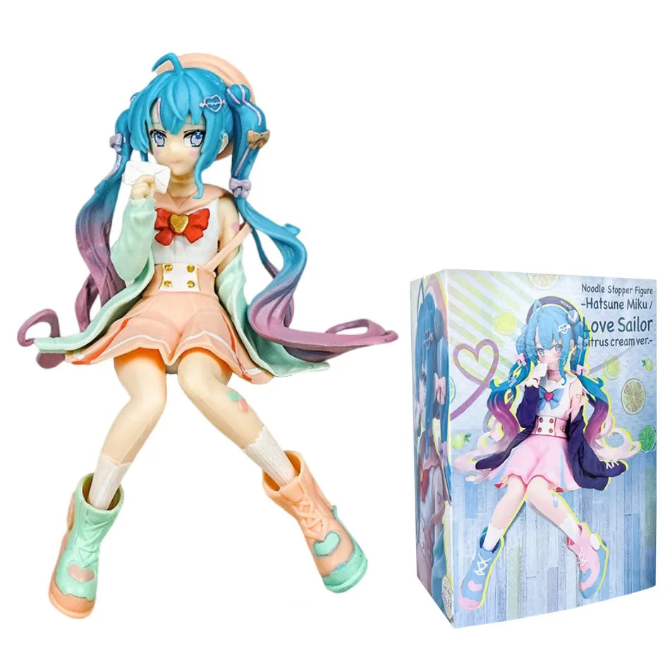 Anime Hatsune Miku Anime figure Pink dress Sitting posture PVC model action toys Cherry pink cherry blossom decorationgifts