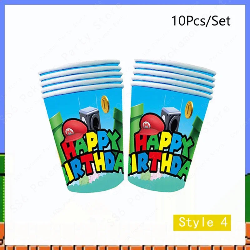 Super Mario Bros Birthday Decoration Party Supplies Disposable Tableware Baby Shower Paper Cup Tablecloth Plate Napkin Bag Kit