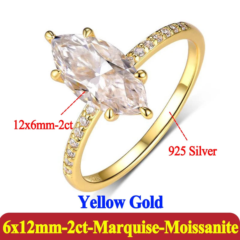 Fashion 2ct Marquise 18k Plated D Color Moissanite Ring For Woman 925 Sterling Silver Jewelry Woman's Moissanite Diamond Ring