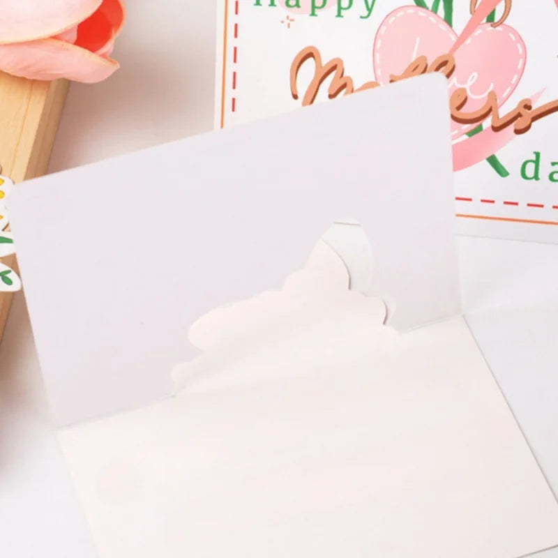 5pcsMixed 3D Mother's Day Greeting Cards Carnation Tulip Rose Folded Mother's Day Cards Bakery Shop Flower Shop Blessing Invitat