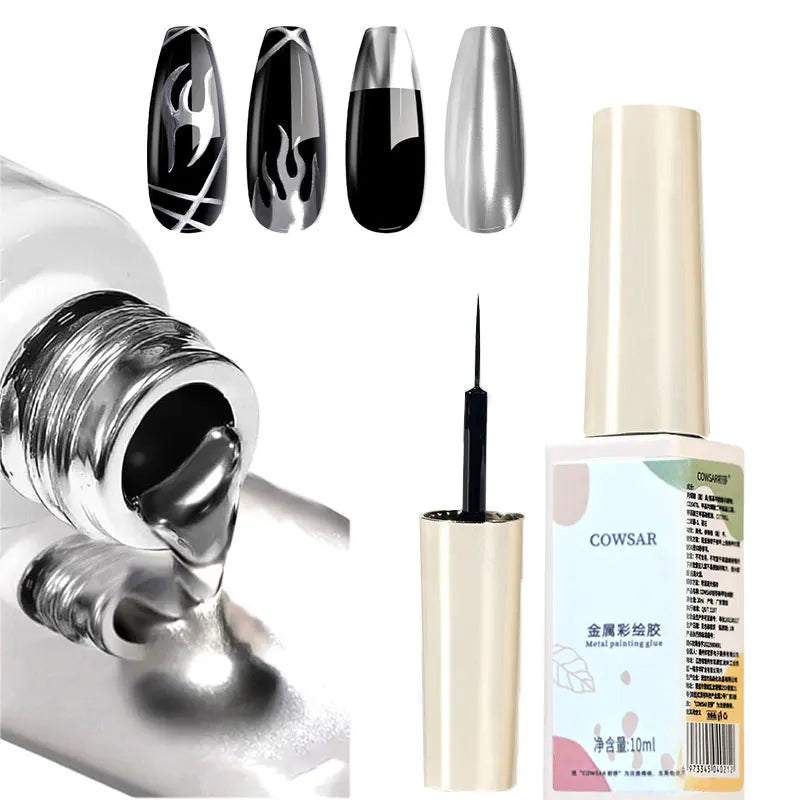 Super‑Bright Metallic Liner Gel Polish – Silver/Gold/Rose Mirror UV Nail Art (5/7/8ml)