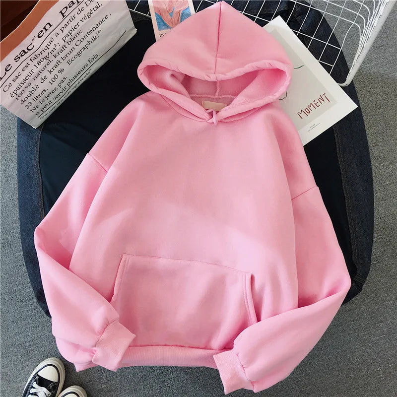 Solid Hoodie Comfortable Stretch Sweatshirts Loose Pocket Female Pullovers