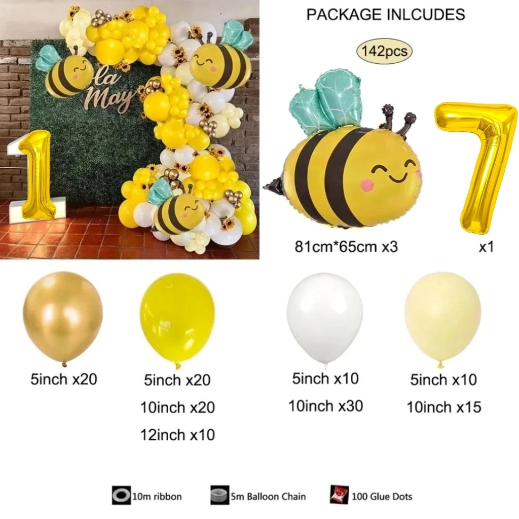 Cute Bee 32‑Inch Gold Number Balloon Garland Set for Kids’ Parties