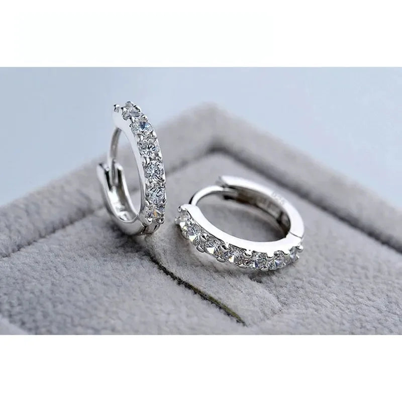Women Romantic 925 Sterling Silver Plated Rhinestone Crystal Hoop Earrings