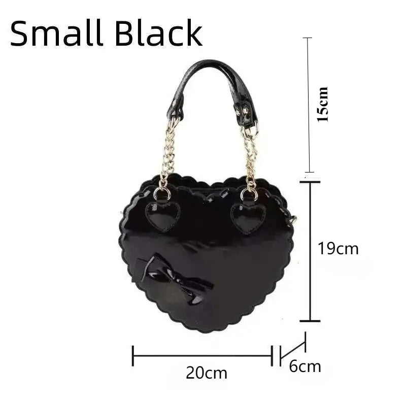 PU Heart Lolita Shoulder Bag – Bowknot Decor Japanese Shell Purse in Two Sizes, Cute Pink Messenger Bag