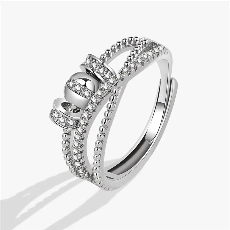 Fashion Beads Anxiety Fidget Spinner Rings Korea Crystal Butterfly Flower Star Moon Ring Anti Stress Jewelry Gift