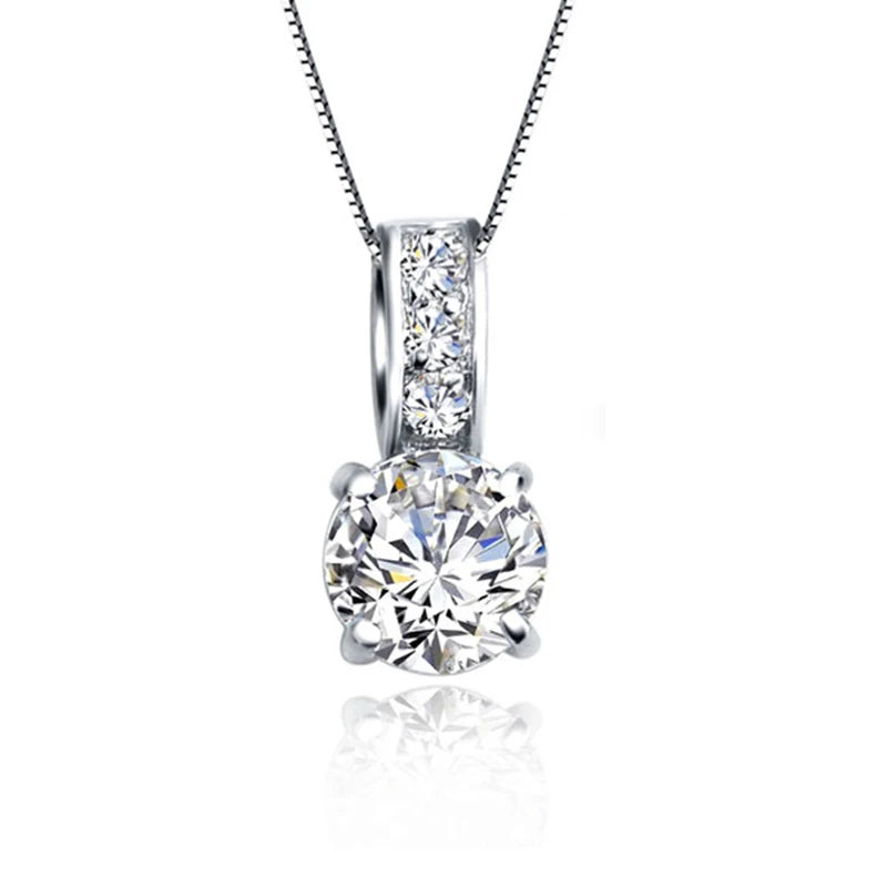 925 Sterling Silver Color Bridal Jewelry Set Classic Cubic Zircon Crystal Pendant Necklace Stud Earrings