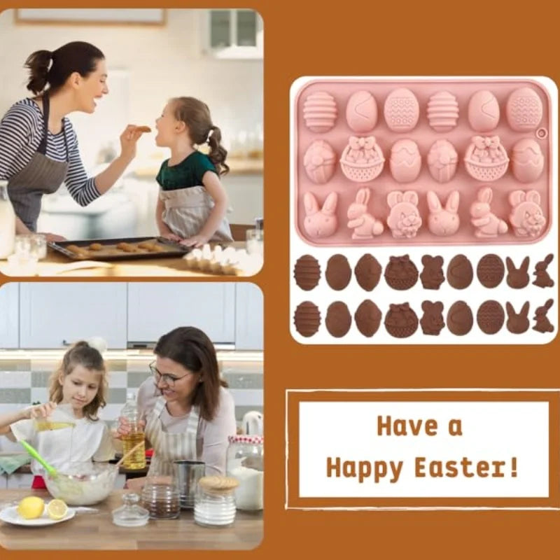 Easter Silicone Chocolate Mold – 18‑Cavity Egg, Bunny, Rabbit & Basket Shapes for Candy & Jelly