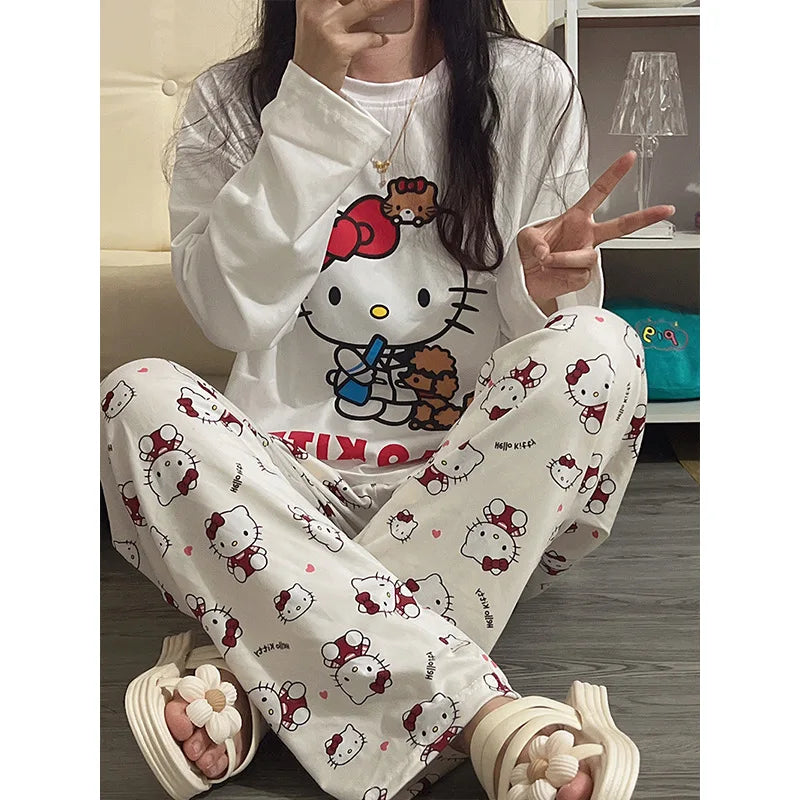 Sanrio Hello Kitty Pajamas Set Home Wear Polyester Long Sleeve