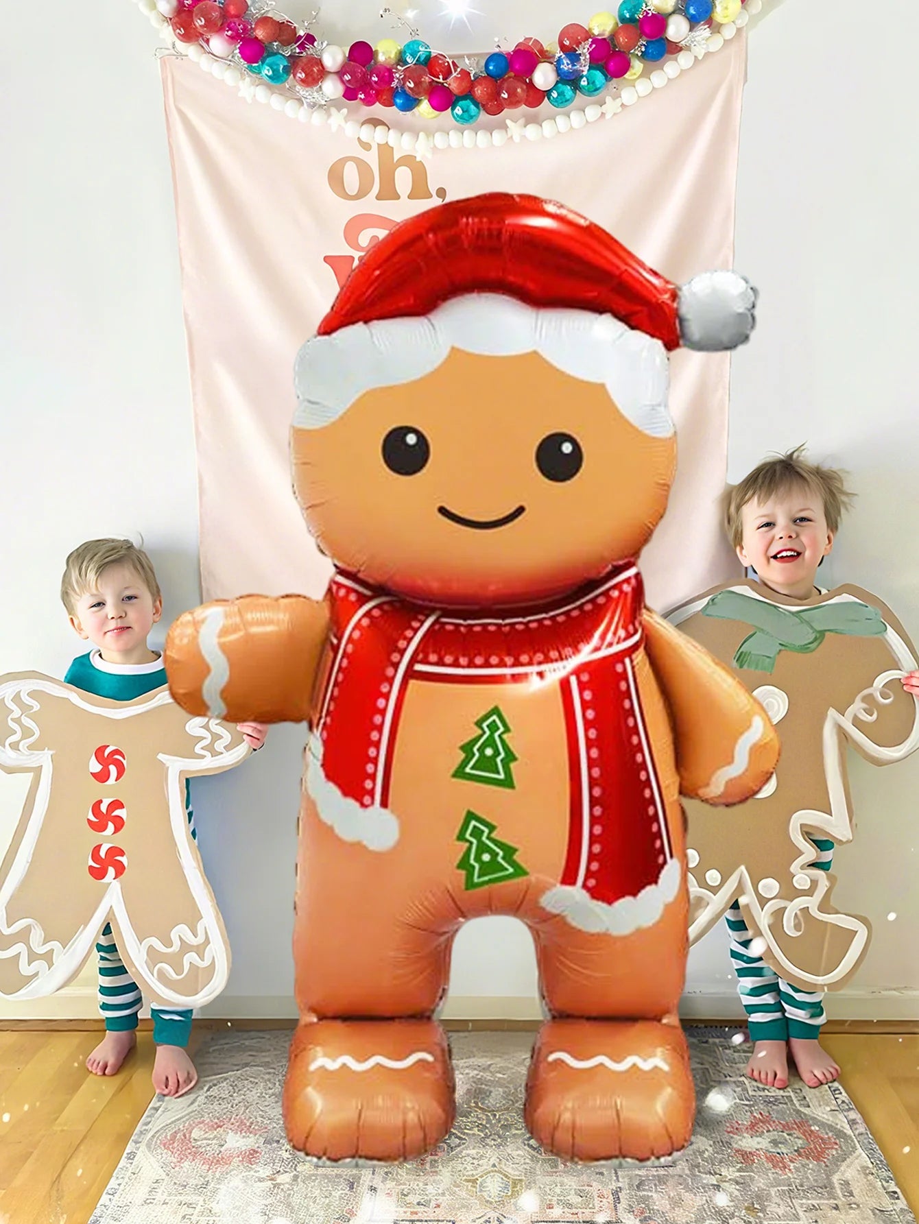 1pc standing smiling gingerbread man aluminum foil balloon, suitable for Christmas party decoration, Christmas New Year balloon