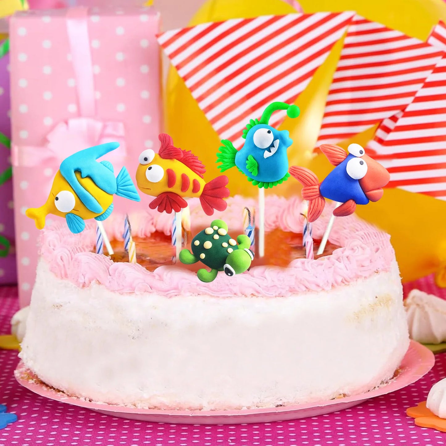 7pcs Under the Sea Cake Toppers Ocean Cake Decorations Party Favors for Baby Shower Ocean Birthday Party Decorations Supplies
