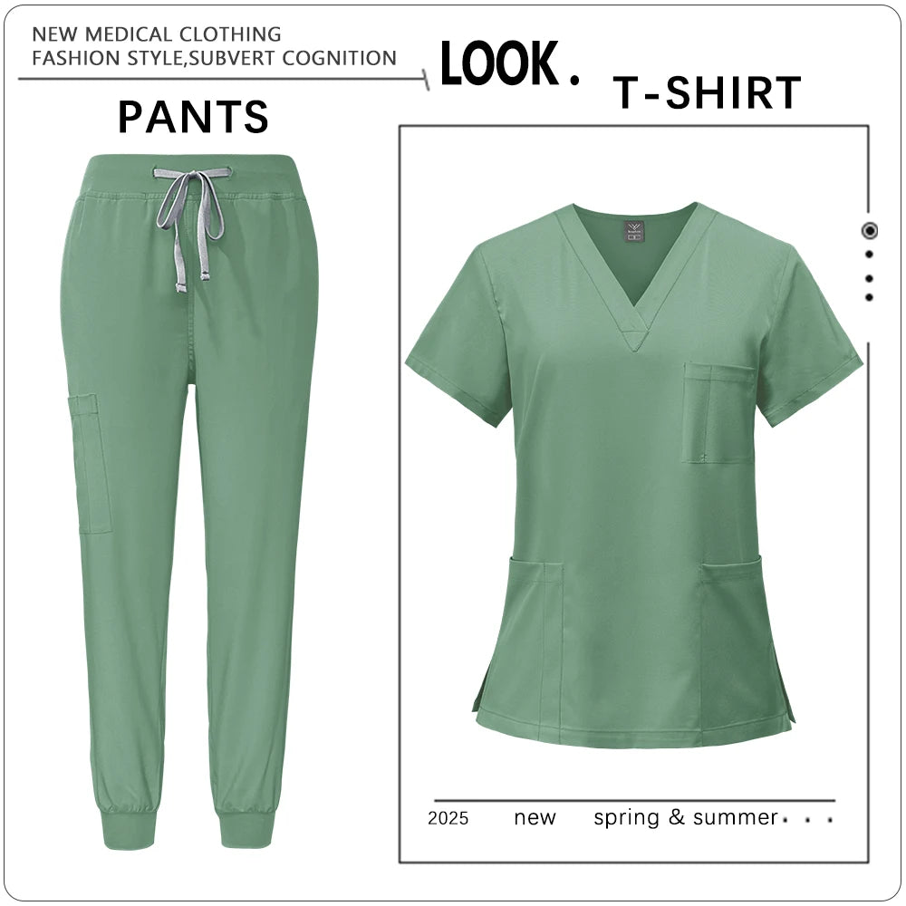 Hot Sale Clinic Workwear Unisex Medical Nurse Scrub Set Clinical Uniform Men Women Beauty Salon Costume Doctor Nursing Top Pants
