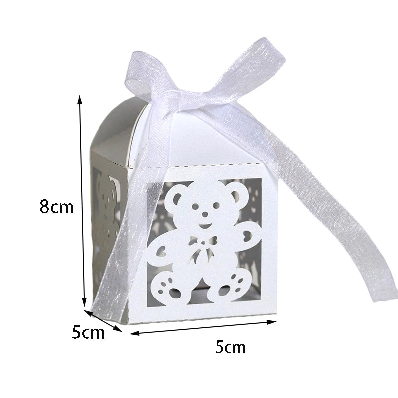 10Pcs Little Bear Candy Boxes Sweet Wedding Favor Gift Packaging Box With Ribbon Baby Shower Birthday Children's Day Party Decor