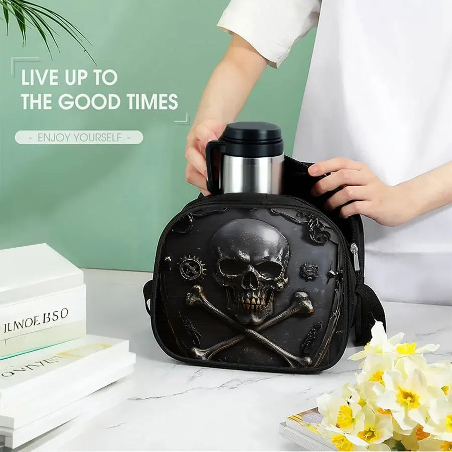 Skull Design Shoulder Strap Insulated Lunch Bag Eco-Friendly Waterproof Thermal Cooler Reusable Student Bento Food