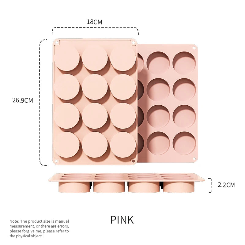 Round Chocolate Cookie Molds Oreo Chocolate Silicone Mold 12-Cavity Cylinder Silicone Molds for Jelly Mini Cakes Muffin Baking