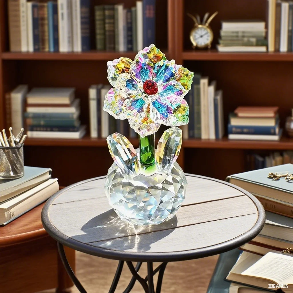 1pc crystal sunflower statue, glass flower decoration, romantic Valentine's Day wedding gift, decorative sun catcher collectible