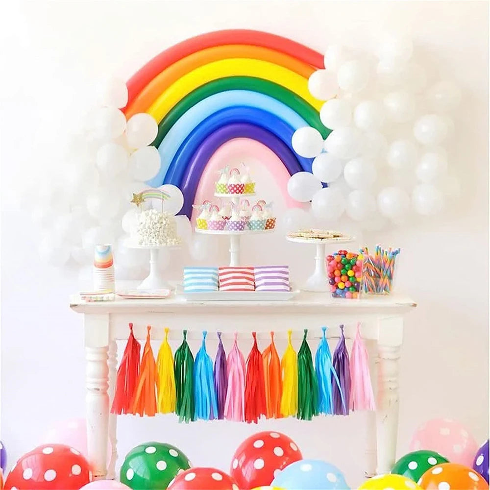 27pcs/set Rainbow Long Balloon Set Long Strip Latex Balloon Mix DIY Birthday Party Christmas Decoration Baby Shower Balloons