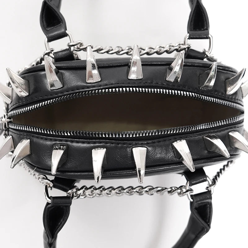 Gothic Punk Skull Tote – Dark Chain Leather Shoulder Bag for Women
