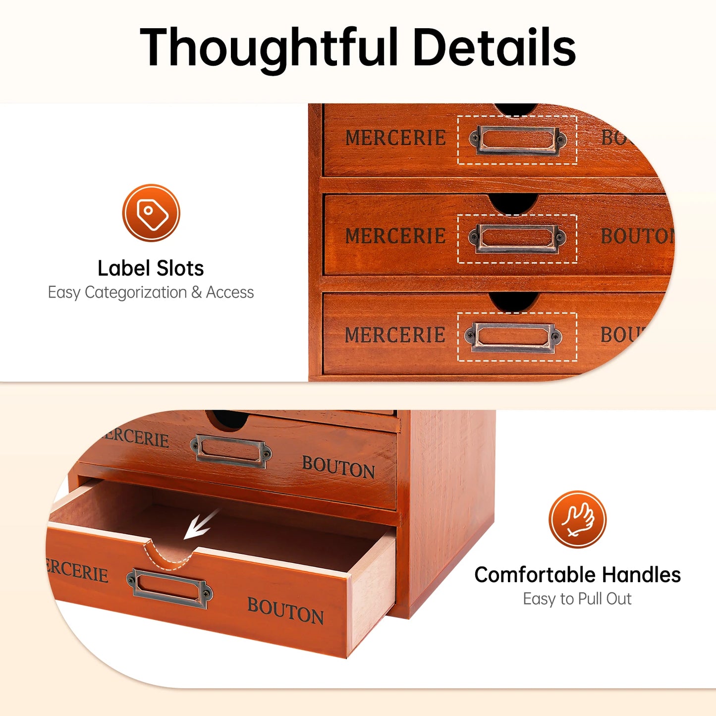 5‑Drawer Wooden Desk Organizer – Vintage Desktop Storage Shelf for Office, Study & Bedroom