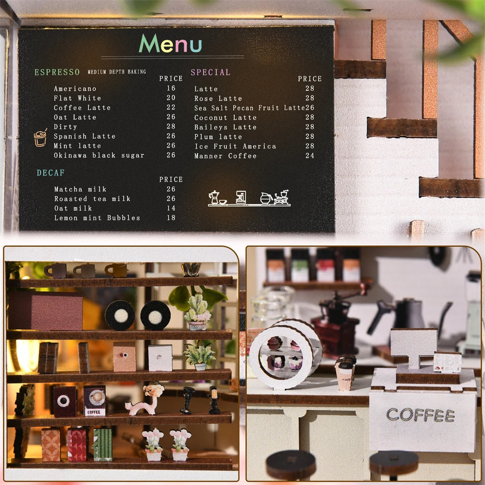 Book Nook Kit Coffee Shop Sunlight Room Dollhouse Booknook 3D Wooden Puzzle Miniature Doll House For Bookshelf Insert Furniture