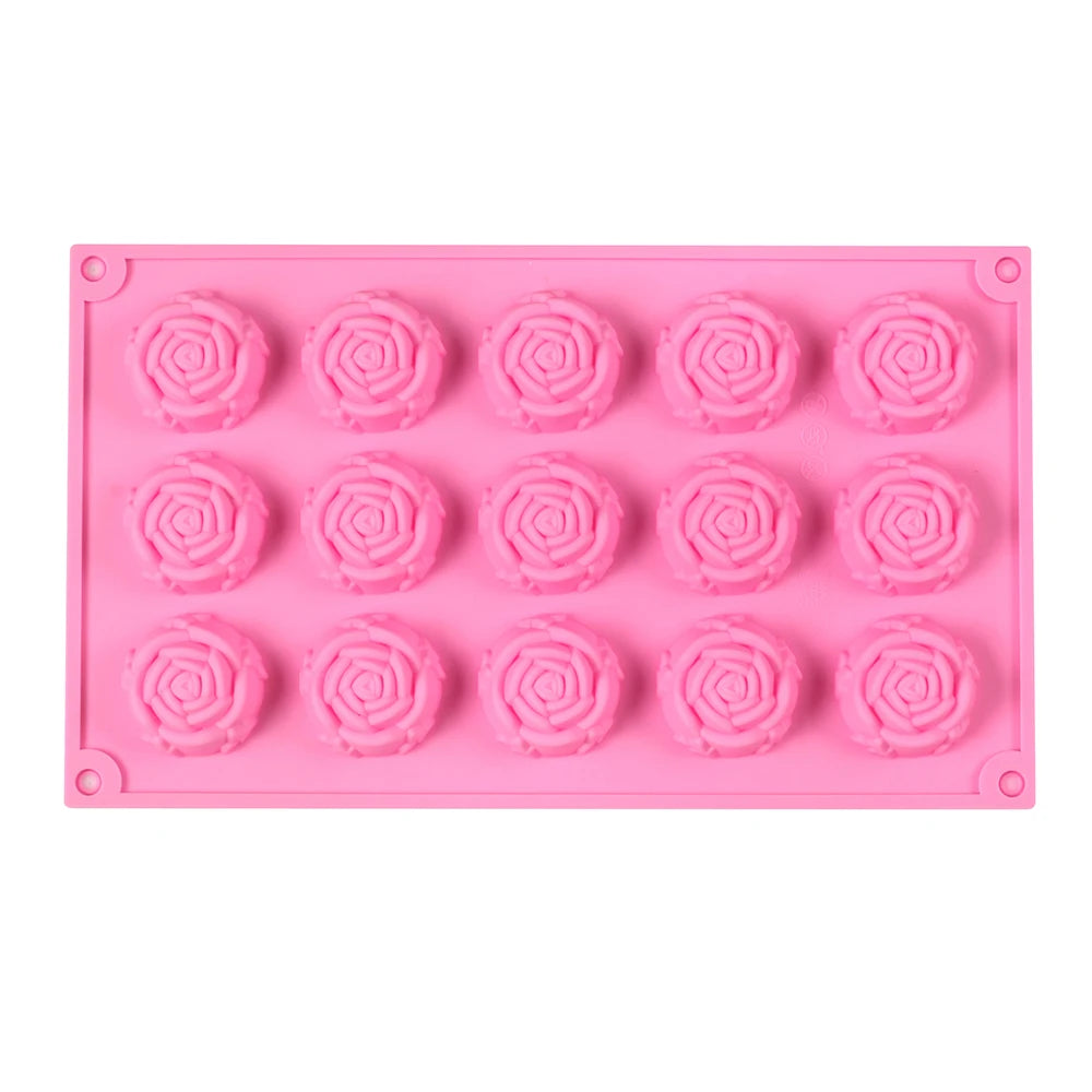 15 Cavity Rose Mold Silicone Chocolate Candy Mold DIY Dessert Pudding Cake Decoration Mould Rose Shape Ice Cube Making tools