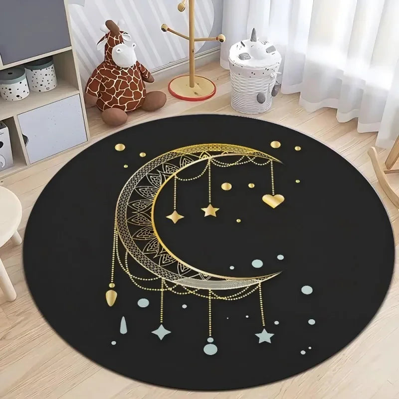 Astrology Moon Stars Print Round Area Rugs Home Carpet Non Slip Washable Rug Kitchen Living Room Bedroom Dining Room Floor Mat