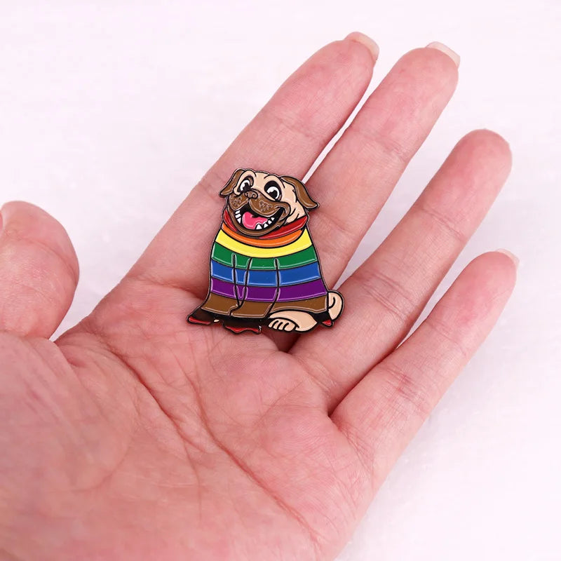 Cute rainbow animal pride Pug dog Enamel Pin LGBT brooch badge jewelry birthday gift