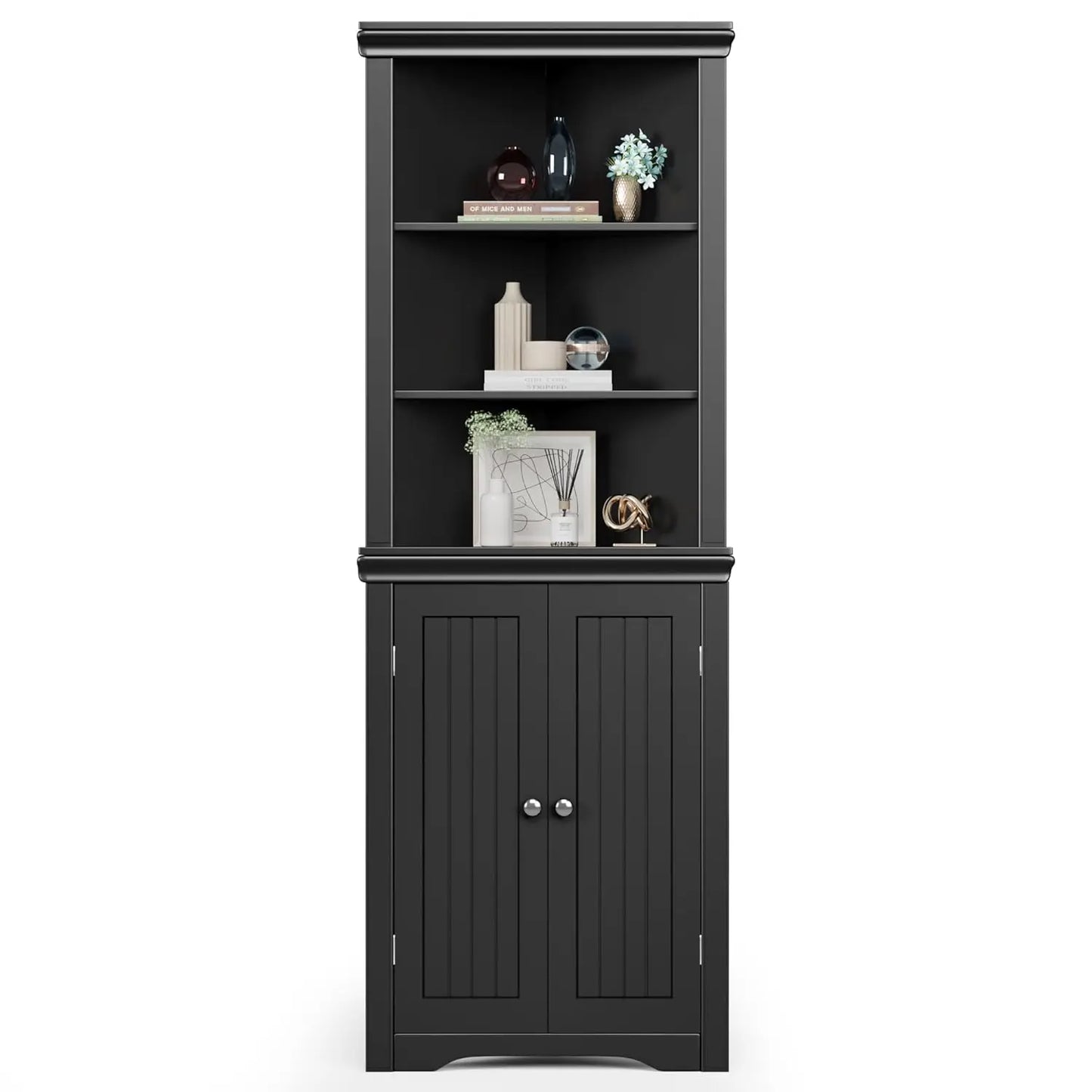 Corner Storage Cabinet 2 Door 3 Tier Shelves Freestanding Bathroom Living Room Bedroom Kitchen White, Customized